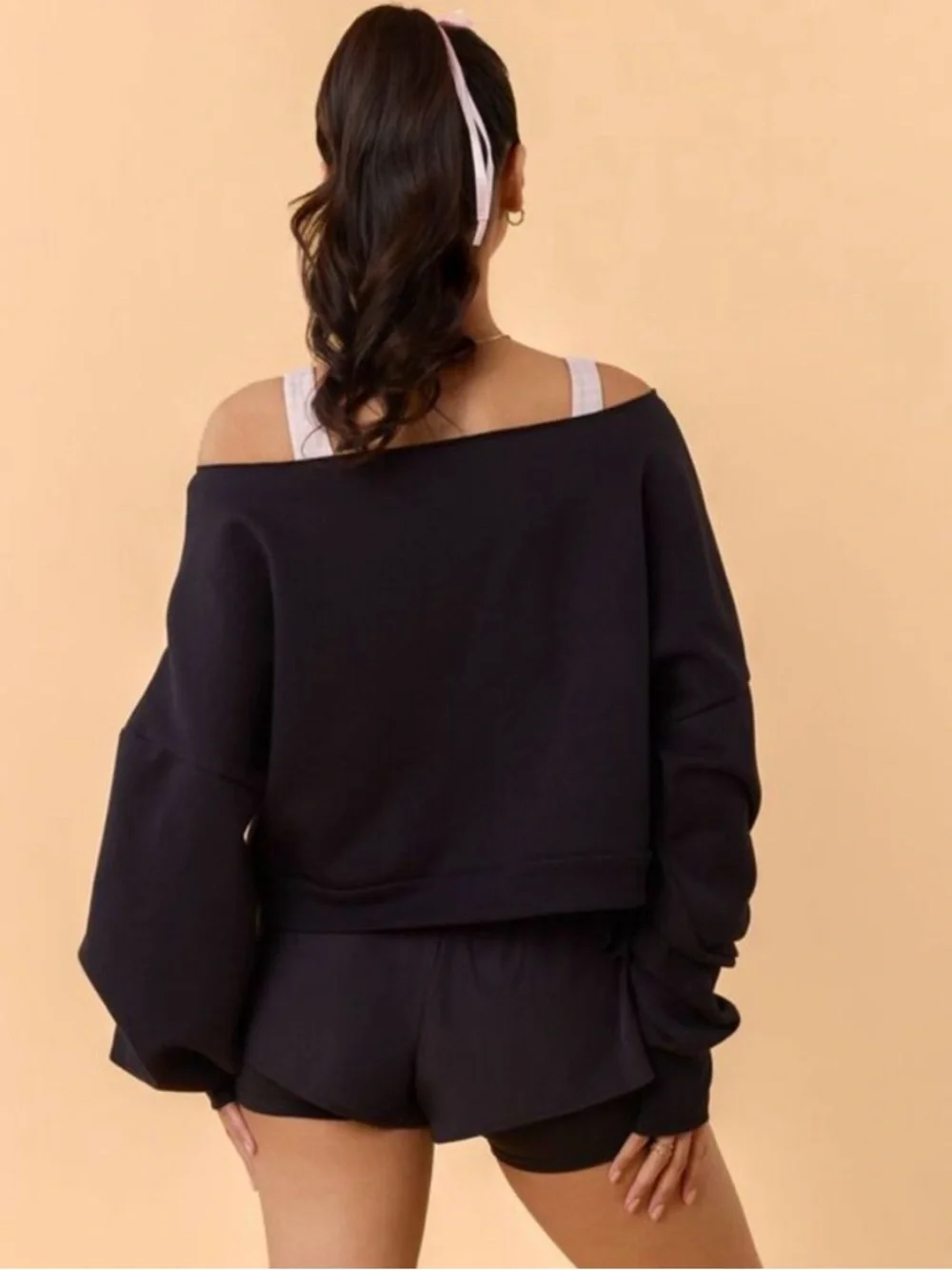 Blogilates Womens Dance Studio Off the Shoulder Sweatshirt Black Medium
